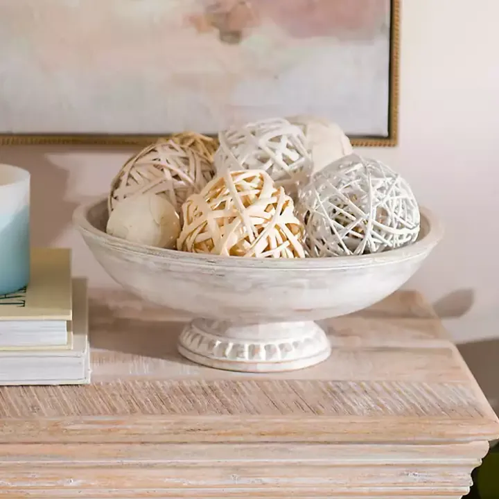 White Washed Mango Wood Pedestal Bowl, 12 in.