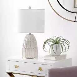 White Weathered Geometric Table Lamp