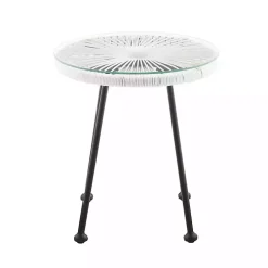 White Wicker and Glass Top Outdoor Side Table