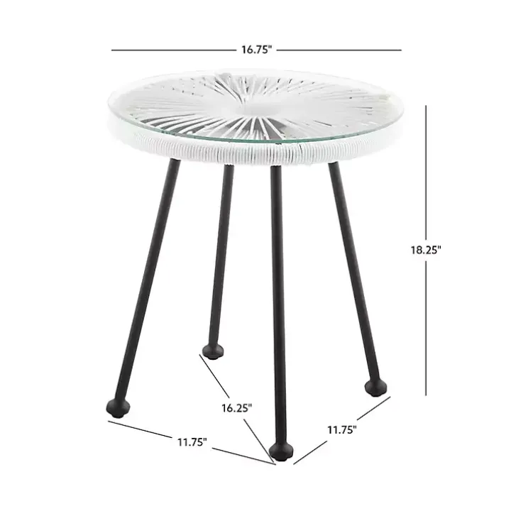 White Wicker and Glass Top Outdoor Side Table