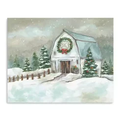White Winter Barn Canvas Art Print, 20x16 in.