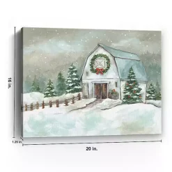 White Winter Barn Canvas Art Print, 20x16 in.