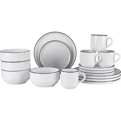 White with Black Rims 16-pc. Dinnerware Set