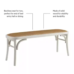 White Wood & Rattan Conelly Bench
