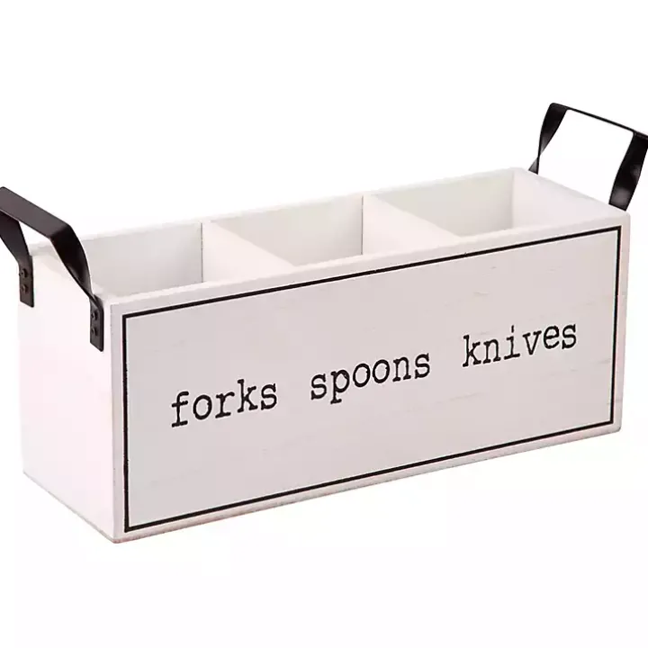 White Wood and Black Metal Handles Utensil Caddy