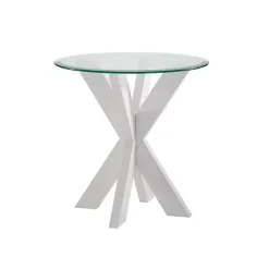 White Wood and Glass Top X-Base Accent Table