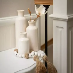 White Wood and Jute Beaded Garlands, Set of 2