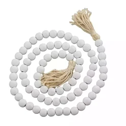 White Wood Beaded Tassel Garland