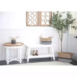 White Wood Bench with Slatted Wood Base