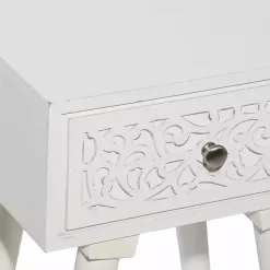 White Wood Carved Drawer Accent Table