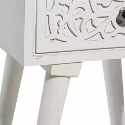 White Wood Carved Drawer Accent Table