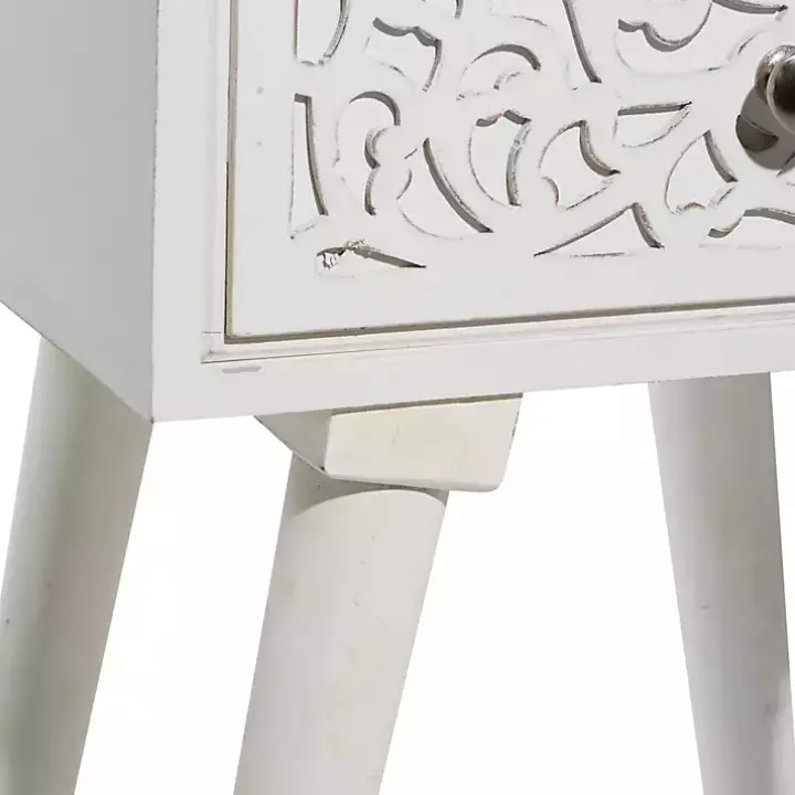 White Wood Carved Drawer Accent Table