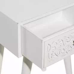 White Wood Carved Drawer Accent Table