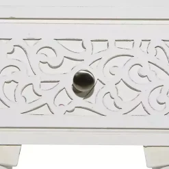 White Wood Carved Drawer Accent Table