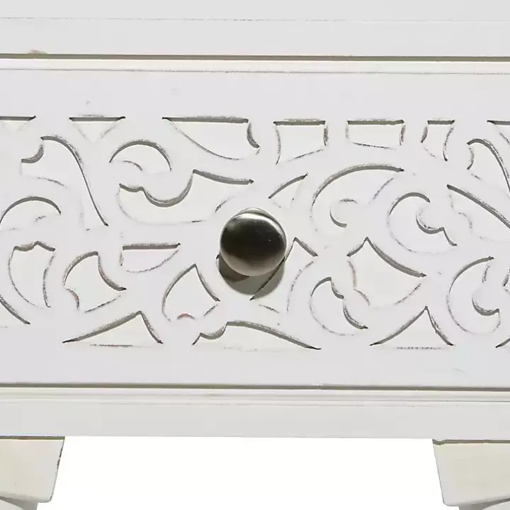 White Wood Carved Drawer Accent Table