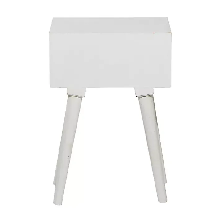 White Wood Carved Drawer Accent Table