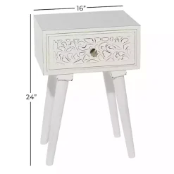 White Wood Carved Drawer Accent Table