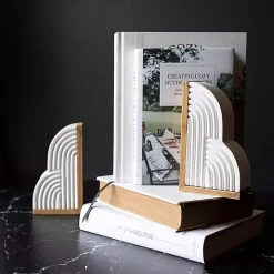 White Wood Cloud Bookends, Set of 2