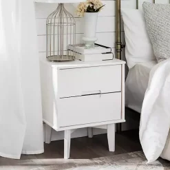 White Wood Cut-Out Handle Nightstand