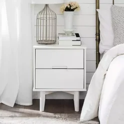 White Wood Cut-Out Handle Nightstand