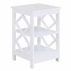 White Wood Diamond 2-Tier Accent Table