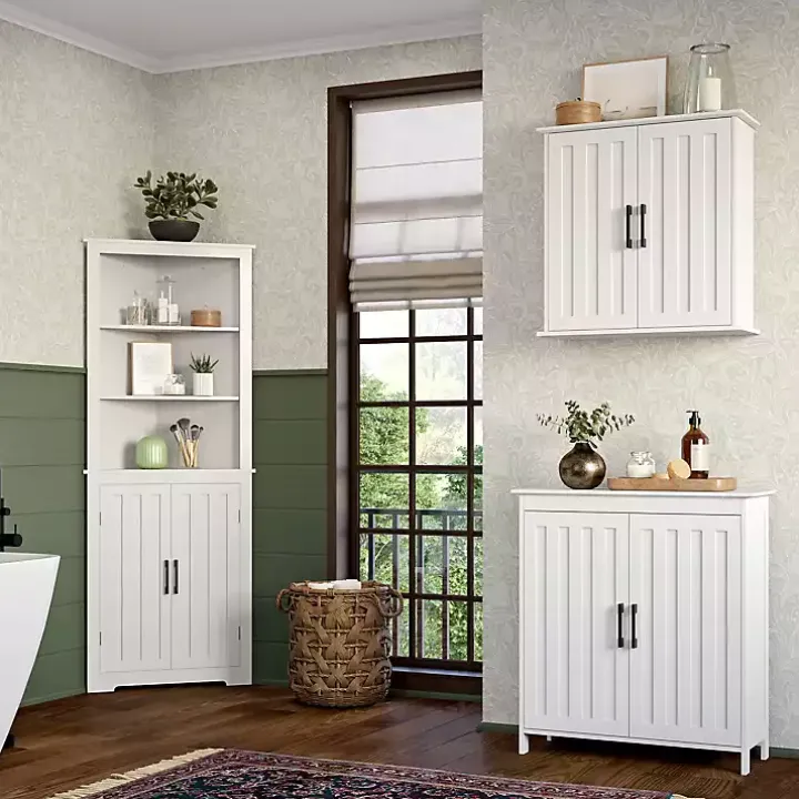 White Wood 2-Door Corner Storage Cabinet