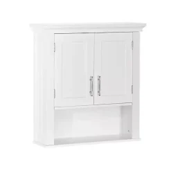 White Wood 2-Door Open Shelf Wall Cabinet