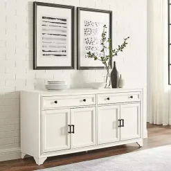 White Wood 4-Door Sideboard Cabinet