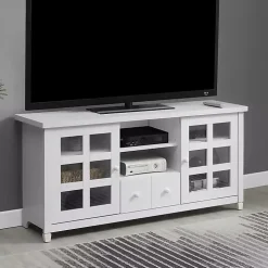 White Wood 2-Door Windowpane Media Cabinet