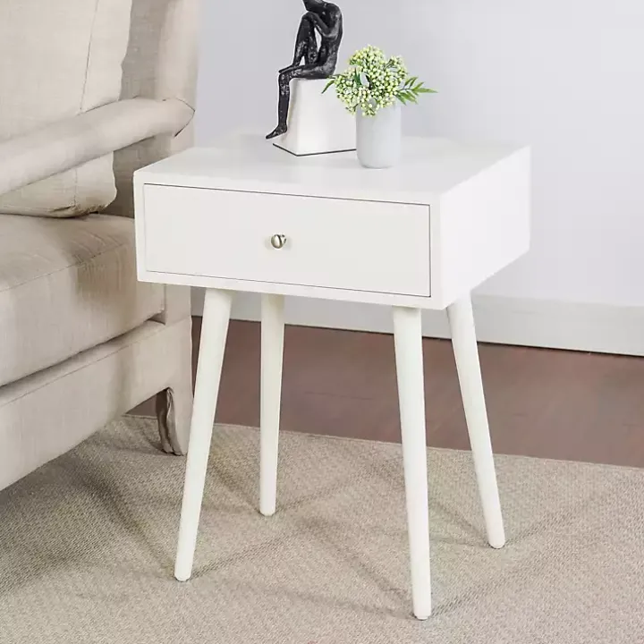 White Wood 1-Drawer Arthur Accent Table