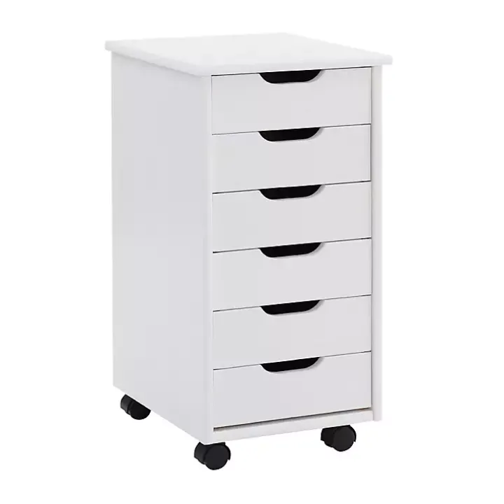 White Wood 6-Drawer Cary Storage Cart