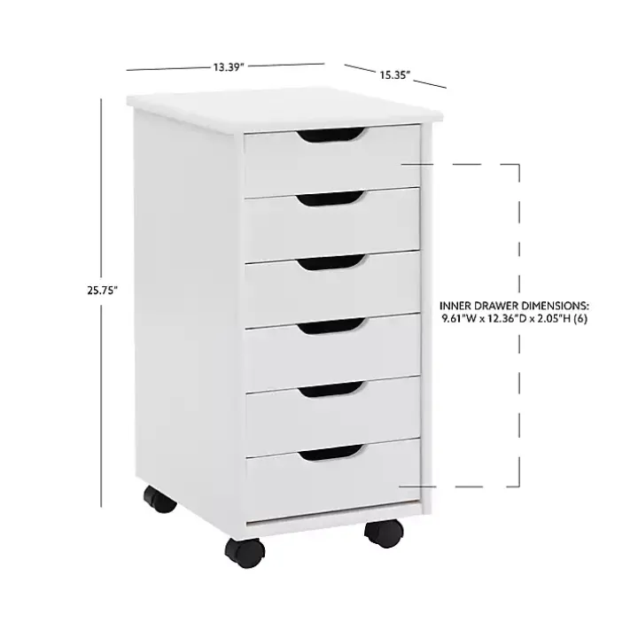 White Wood 6-Drawer Cary Storage Cart