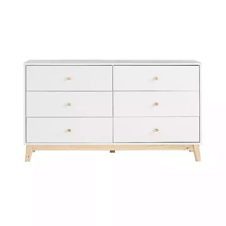 White Wood 6-Drawer Footed Dresser
