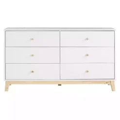 White Wood 6-Drawer Footed Dresser