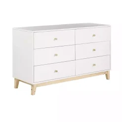 White Wood 6-Drawer Footed Dresser