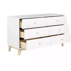 White Wood 6-Drawer Footed Dresser