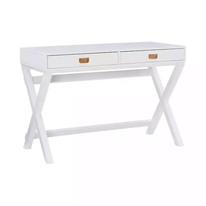 White Wood 2-Drawer X-Frame Desk