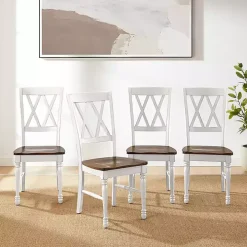 White Wood Farmhouse Dining Chairs, Set of 4