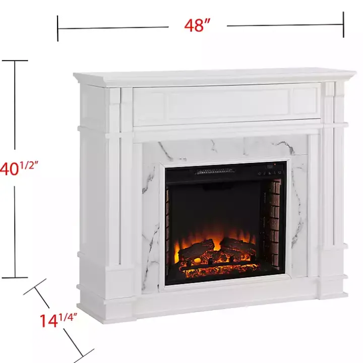 White Wood Faux Marble LED Media Fireplace