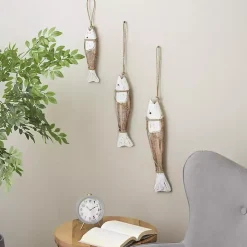 White Wood Fish Hanging Wall Plaques, Set of 3