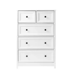 White Wood Five Framed Drawers Dresser