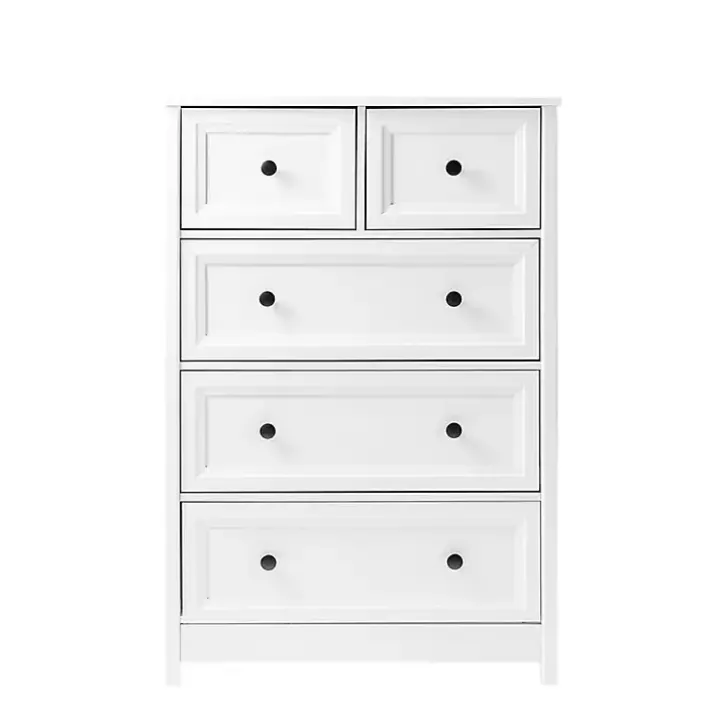 White Wood Five Framed Drawers Dresser