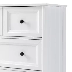 White Wood Five Framed Drawers Dresser