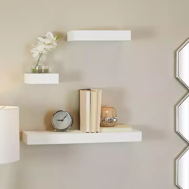 White Wood Floating Shelves, Set of 3