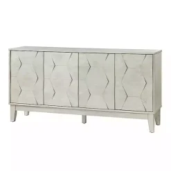 White Wood Geometric 4-Door Cabinet