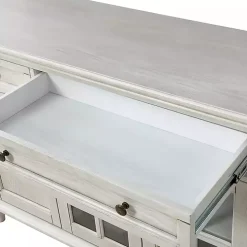 White Wood Glass Door Sideboard Cabinet