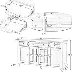 White Wood Glass Door Sideboard Cabinet
