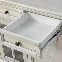 White Wood Glass Door Sideboard Cabinet