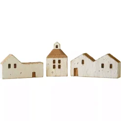 White Wood House Figurines, Set of 3