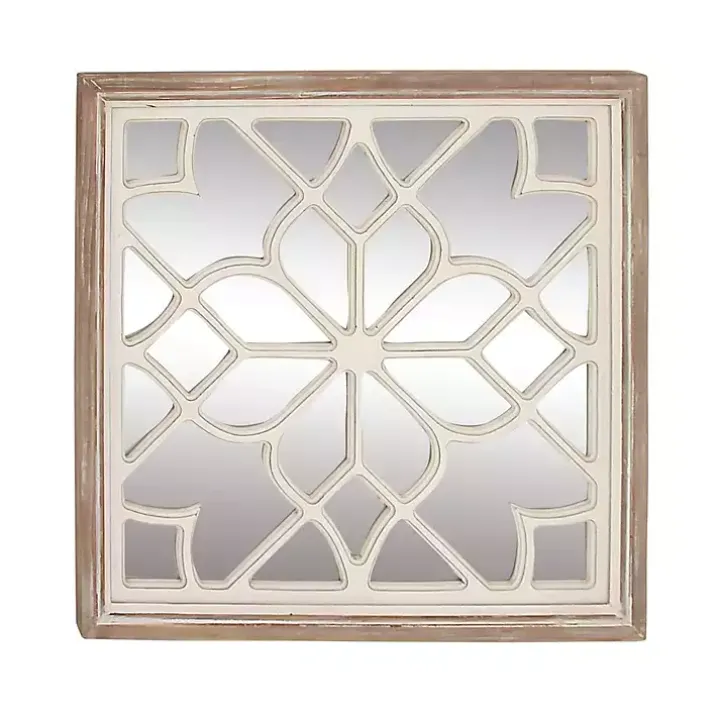 White Wood Lattice Overlay Mirror